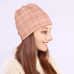 Pastel Orange Tattersall Pattern Print Beanie