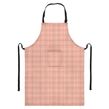Pastel Orange Tattersall Pattern Print Bib Apron With Pocket
