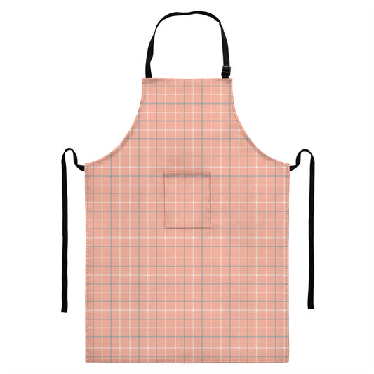 Pastel Orange Tattersall Pattern Print Bib Apron With Pocket