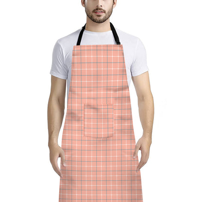 Pastel Orange Tattersall Pattern Print Bib Apron With Pocket