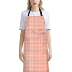 Pastel Orange Tattersall Pattern Print Bib Apron With Pocket