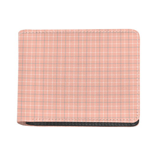 Pastel Orange Tattersall Pattern Print Bifold Wallet