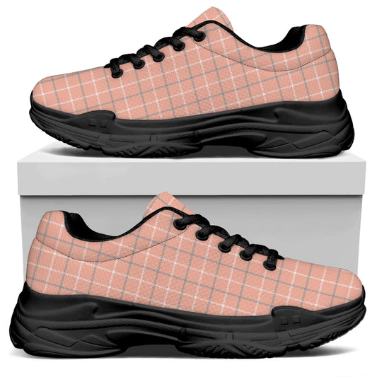 Pastel Orange Tattersall Pattern Print Black Chunky Shoes