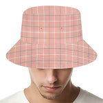 Pastel Orange Tattersall Pattern Print Bucket Hat