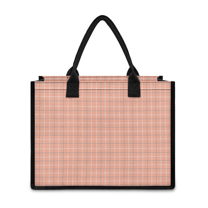 Pastel Orange Tattersall Pattern Print Canvas Tote Bag