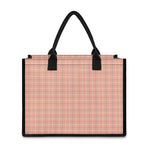 Pastel Orange Tattersall Pattern Print Canvas Tote Bag
