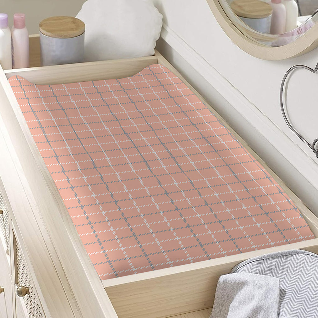 Pastel Orange Tattersall Pattern Print Changing Pad Cover
