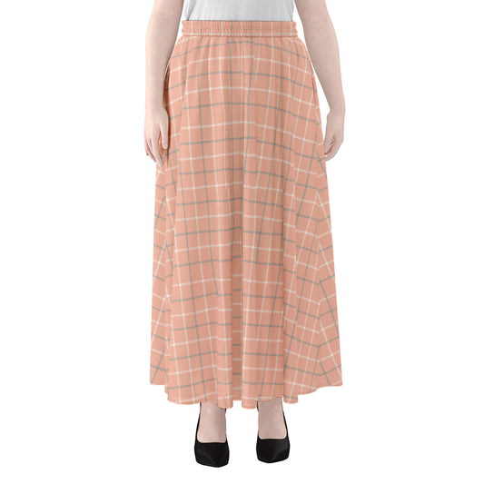 Pastel Orange Tattersall Pattern Print Chiffon Maxi Skirt