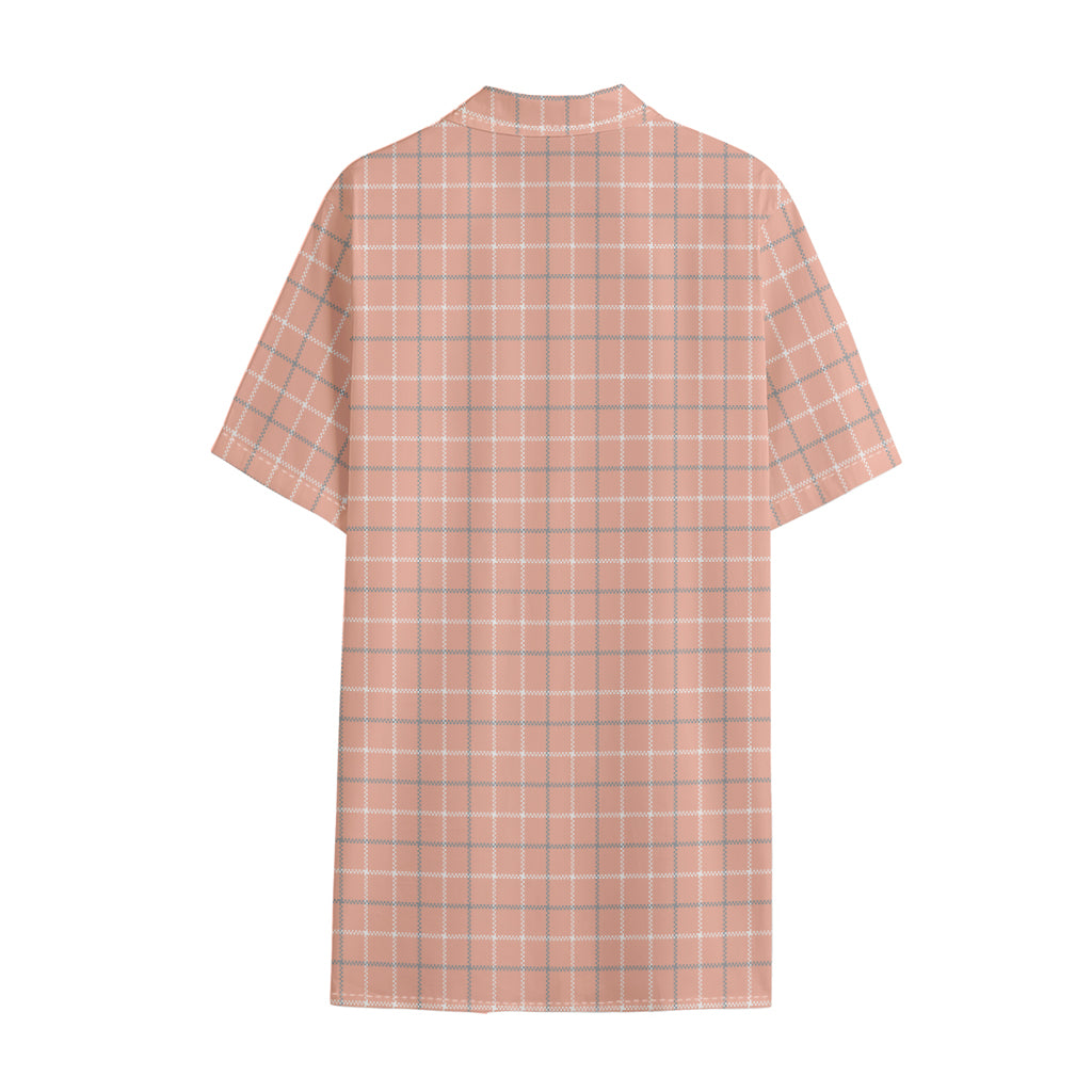 Pastel Orange Tattersall Pattern Print Cotton Hawaiian Shirt