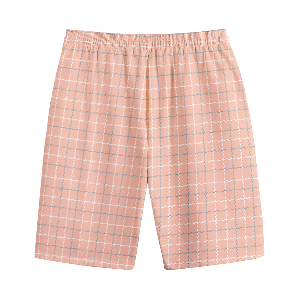 Pastel Orange Tattersall Pattern Print Cotton Shorts