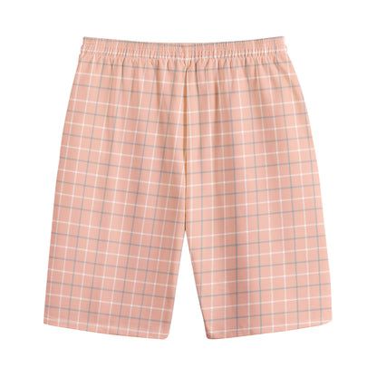 Pastel Orange Tattersall Pattern Print Cotton Shorts