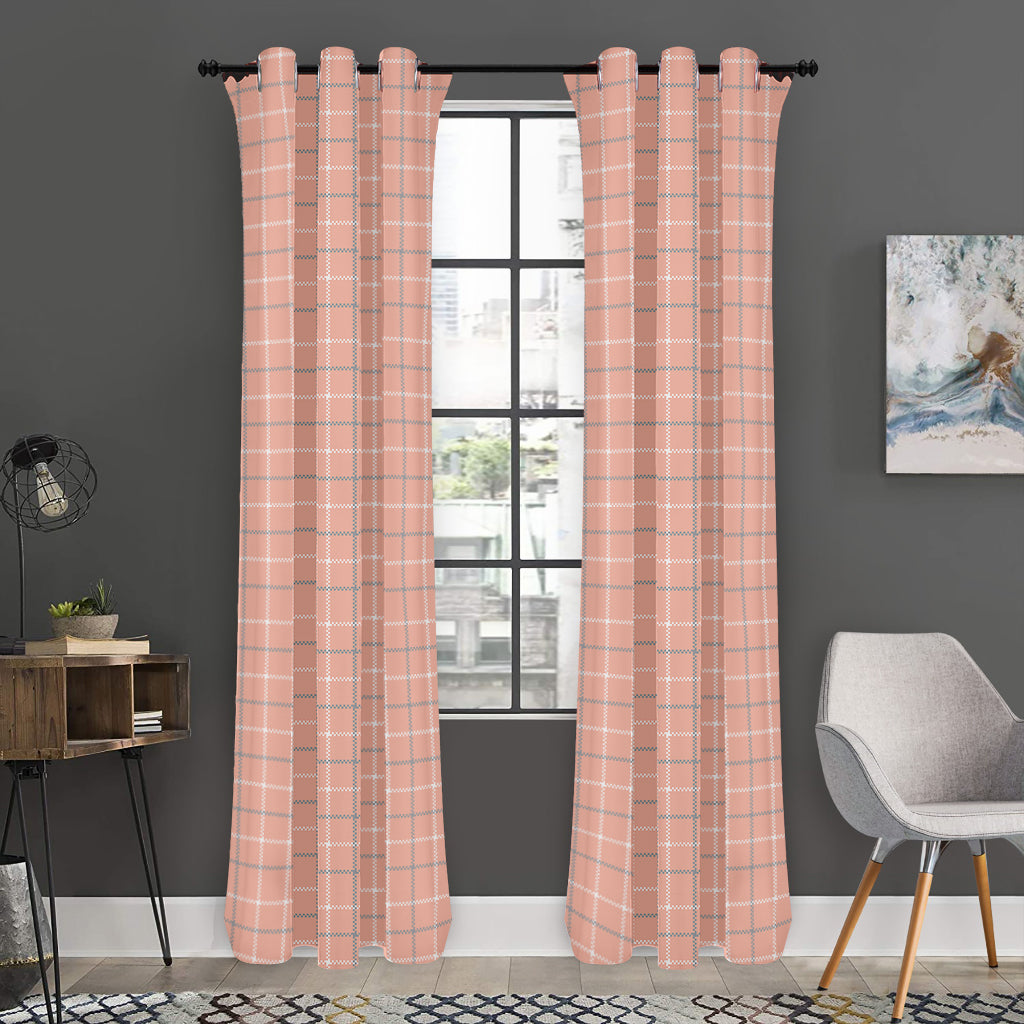 Pastel Orange Tattersall Pattern Print Curtain