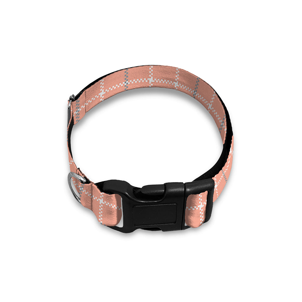 Pastel Orange Tattersall Pattern Print Dog Collar