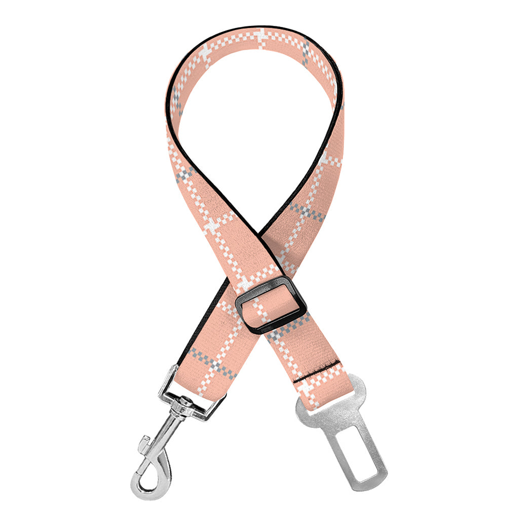 Pastel Orange Tattersall Pattern Print Dog Seat Belt