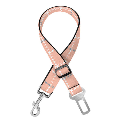 Pastel Orange Tattersall Pattern Print Dog Seat Belt
