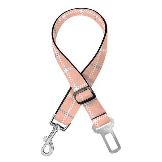 Pastel Orange Tattersall Pattern Print Dog Seat Belt