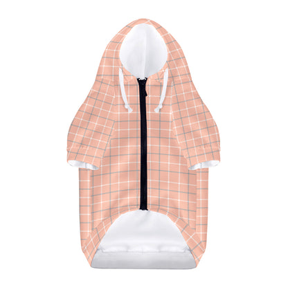 Pastel Orange Tattersall Pattern Print Dog Zip Up Hoodie