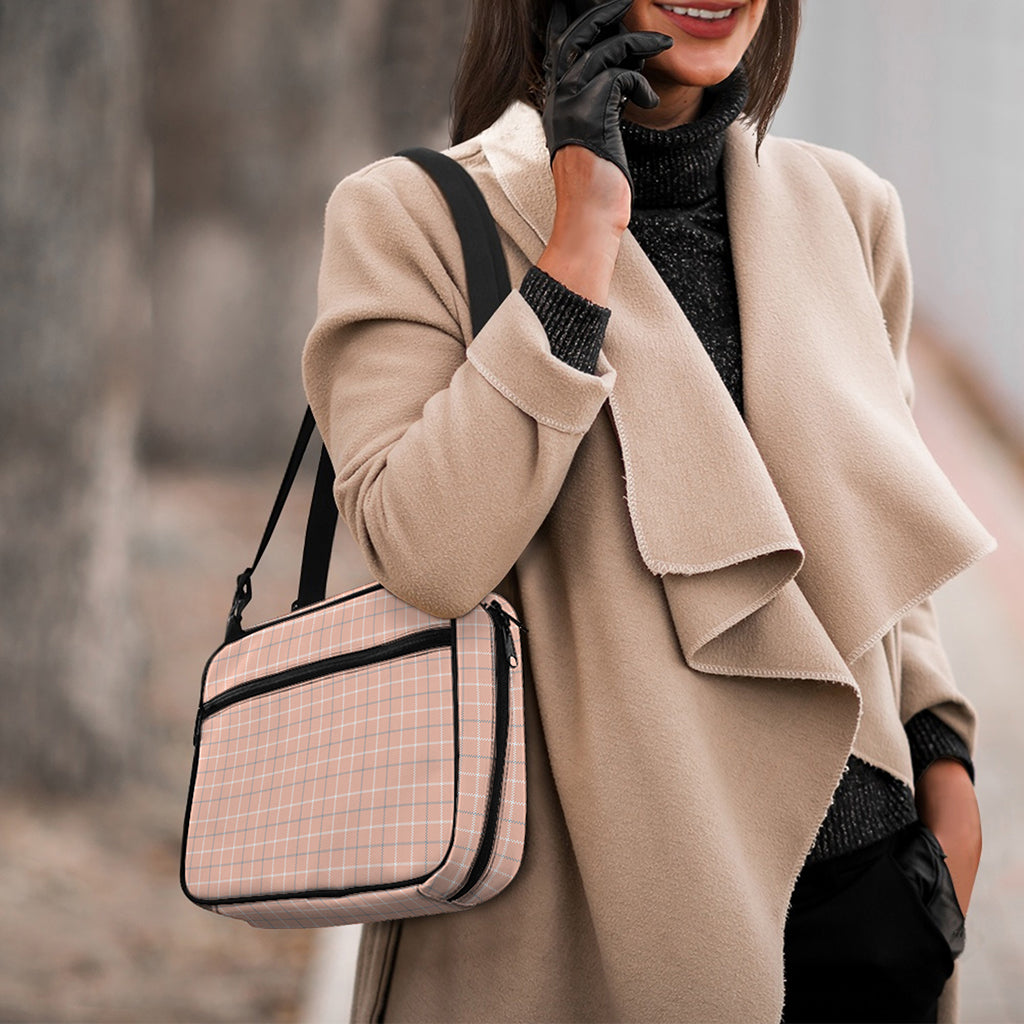 Pastel Orange Tattersall Pattern Print Double Strap Bible Bag