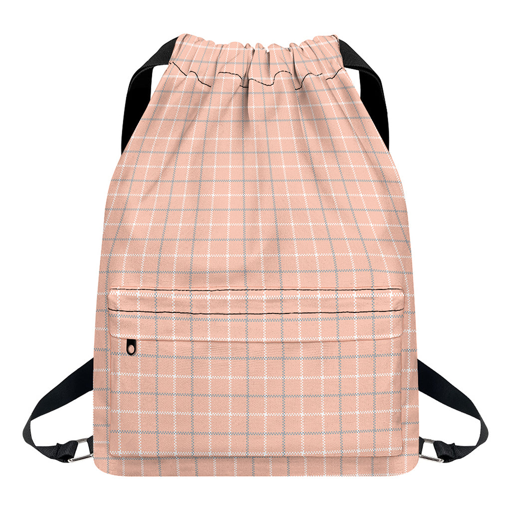 Pastel Orange Tattersall Pattern Print Drawstring Backpack