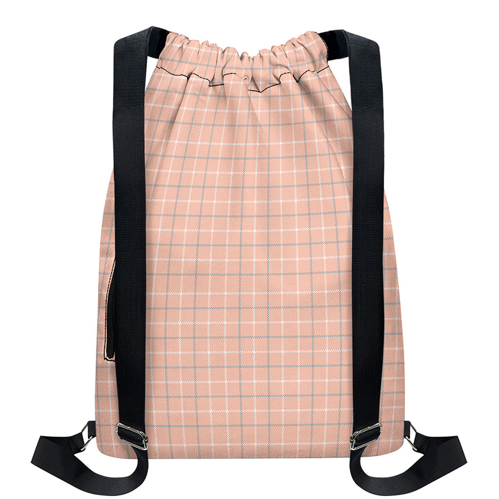 Pastel Orange Tattersall Pattern Print Drawstring Backpack