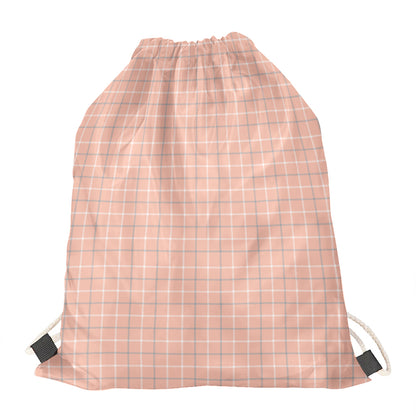 Pastel Orange Tattersall Pattern Print Drawstring Bag