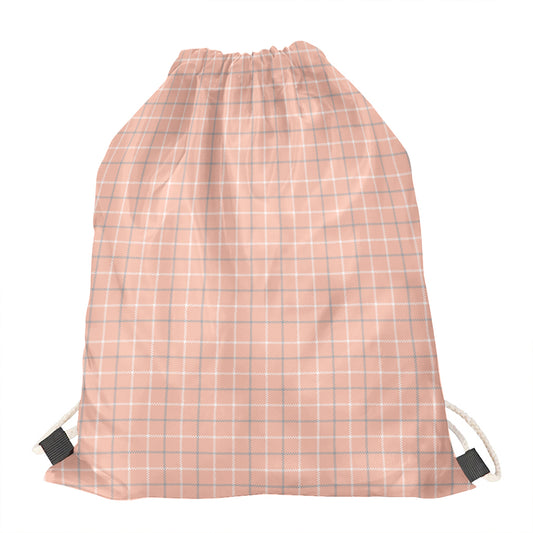 Pastel Orange Tattersall Pattern Print Drawstring Bag