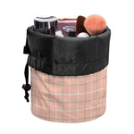 Pastel Orange Tattersall Pattern Print Drawstring Makeup Bag