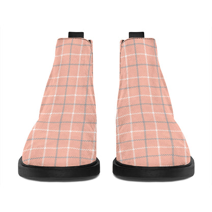 Pastel Orange Tattersall Pattern Print Flat Ankle Boots