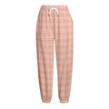 Pastel Orange Tattersall Pattern Print Fleece Lined Knit Pants