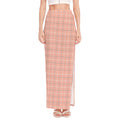 Pastel Orange Tattersall Pattern Print High Slit Maxi Skirt