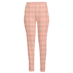 Pastel Orange Tattersall Pattern Print High-Waisted Pocket Leggings