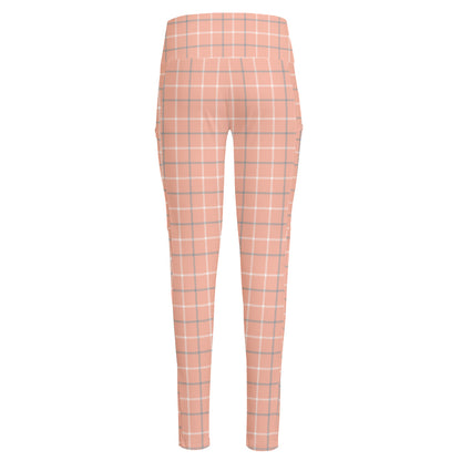 Pastel Orange Tattersall Pattern Print High-Waisted Pocket Leggings