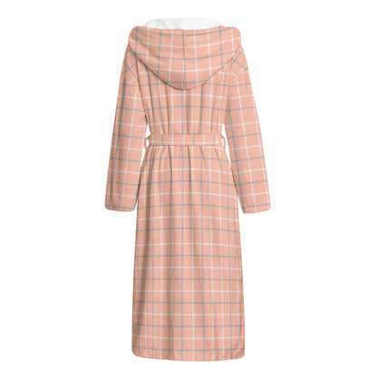 Pastel Orange Tattersall Pattern Print Hooded Bathrobe