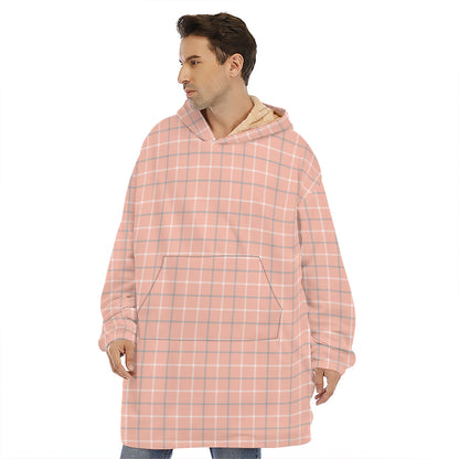 Pastel Orange Tattersall Pattern Print Hoodie Blanket