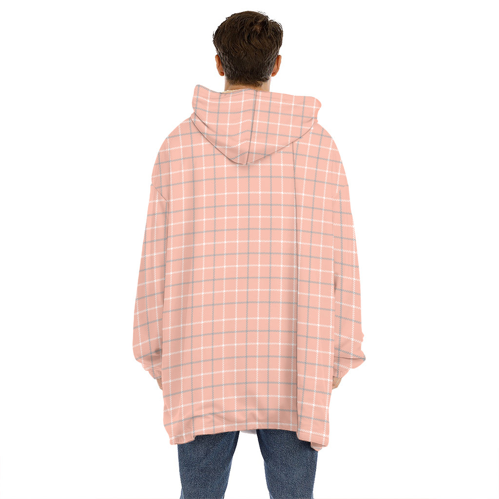 Pastel Orange Tattersall Pattern Print Hoodie Blanket