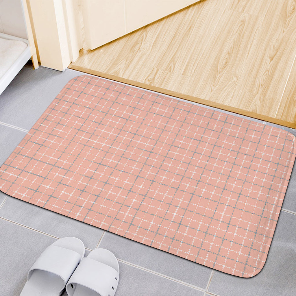 Pastel Orange Tattersall Pattern Print Indoor Door Mat