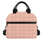 Pastel Orange Tattersall Pattern Print Insulated Lunch Bag