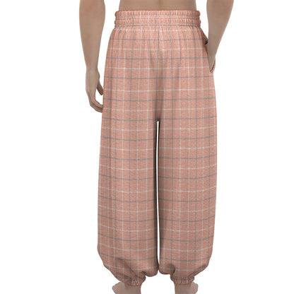Pastel Orange Tattersall Pattern Print Lantern Pants