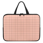 Pastel Orange Tattersall Pattern Print Laptop Sleeve With Handle