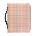 Pastel Orange Tattersall Pattern Print Leather Bible Cover