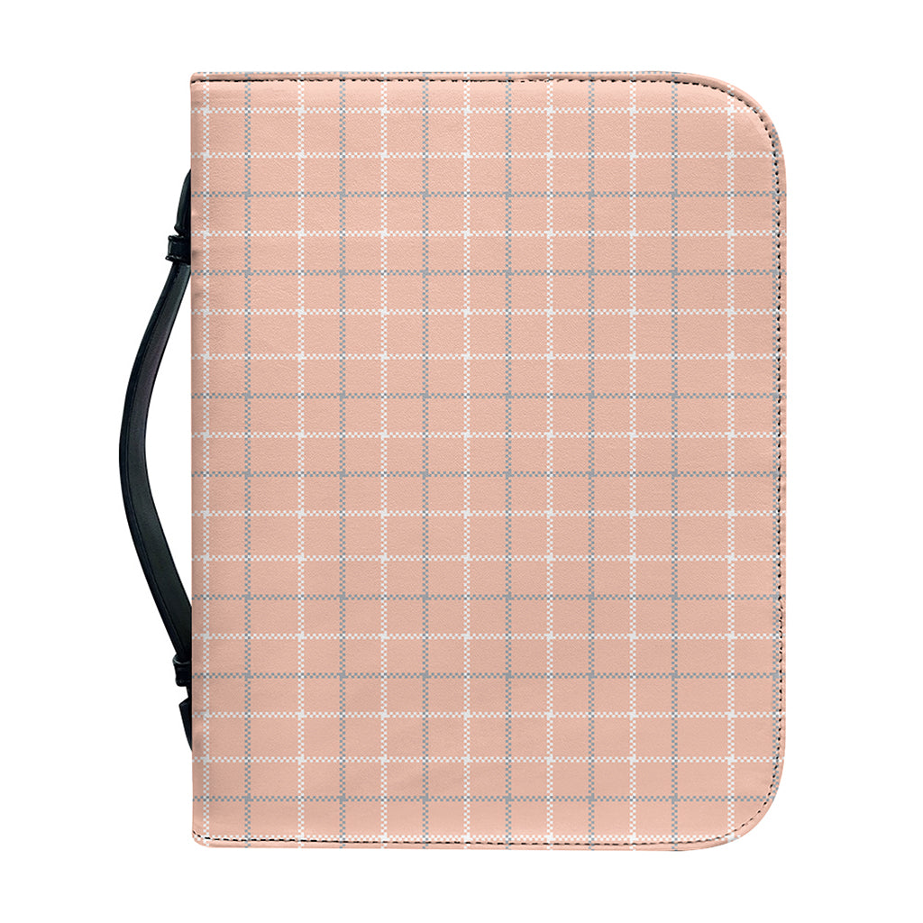 Pastel Orange Tattersall Pattern Print Leather Bible Cover