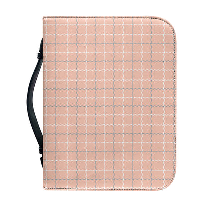 Pastel Orange Tattersall Pattern Print Leather Bible Cover