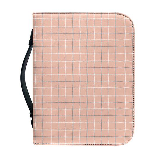 Pastel Orange Tattersall Pattern Print Leather Bible Cover