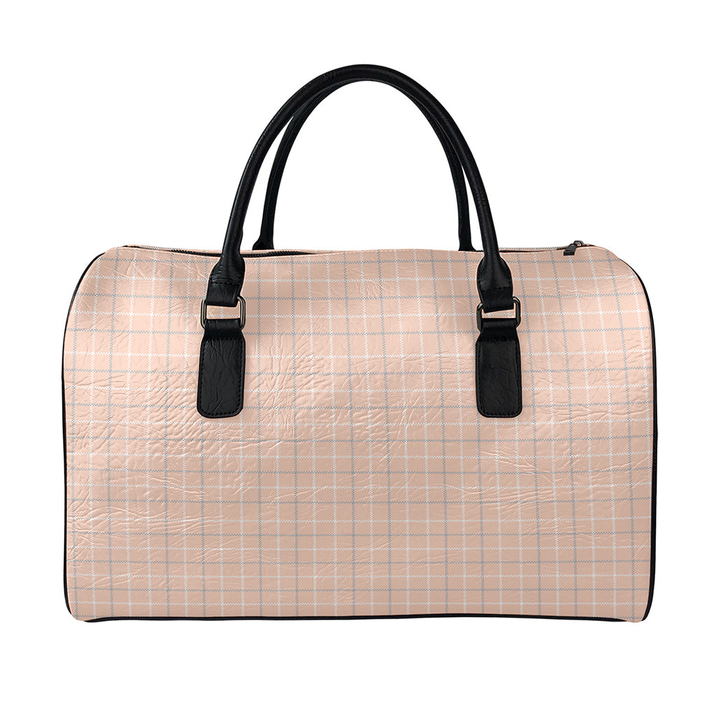 Pastel Orange Tattersall Pattern Print Leather Duffle Bag