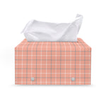 Pastel Orange Tattersall Pattern Print Leather Tissue Box Cover
