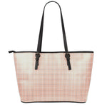 Pastel Orange Tattersall Pattern Print Leather Tote Bag