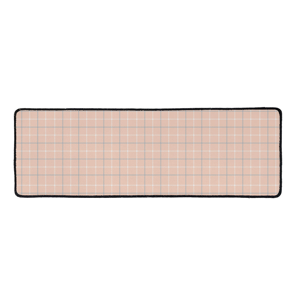Pastel Orange Tattersall Pattern Print Long Kitchen Mat