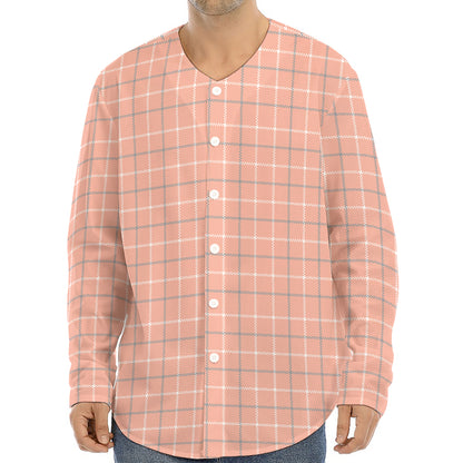 Pastel Orange Tattersall Pattern Print Long Sleeve Baseball Jersey