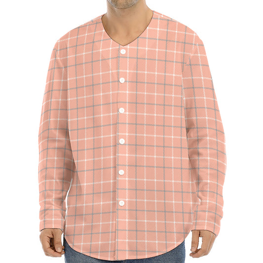 Pastel Orange Tattersall Pattern Print Long Sleeve Baseball Jersey