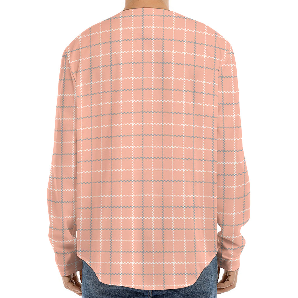 Pastel Orange Tattersall Pattern Print Long Sleeve Baseball Jersey
